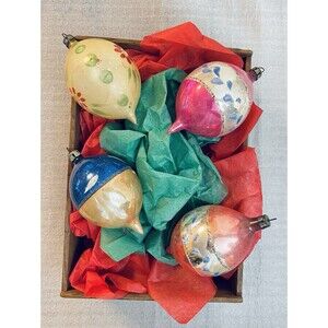 VTG Poland Teardrop Mercury Glass Ornaments Lot Pointed Finial Christmas 3.75"